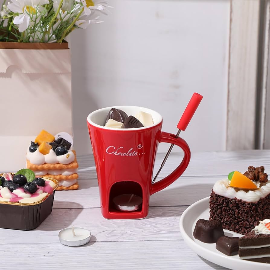 Ceramic Chocolate Melting Cup with Fork كوب سيراميك لإذابة الشوكولاتة مع شوكة