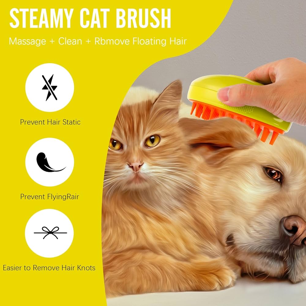 3 in 1 Steamy Pet Grooming Brush Cat & Dog | Rechargeable