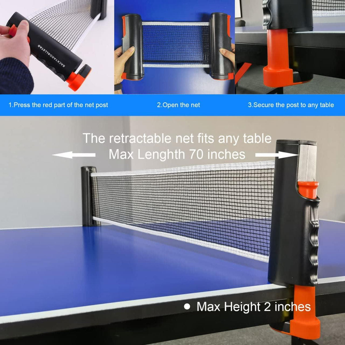 Retractable Table Tennis Net With 2 Rackets