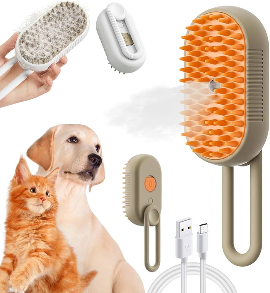 3 in 1 Steamy Pet Grooming Brush Cat & Dog | Rechargeable