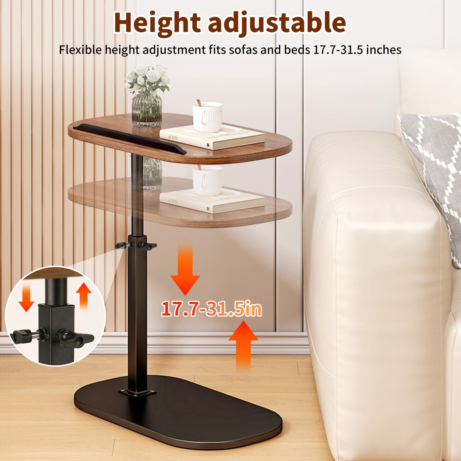 Adjustable Height 360° Swivel C-Shaped Side Table
