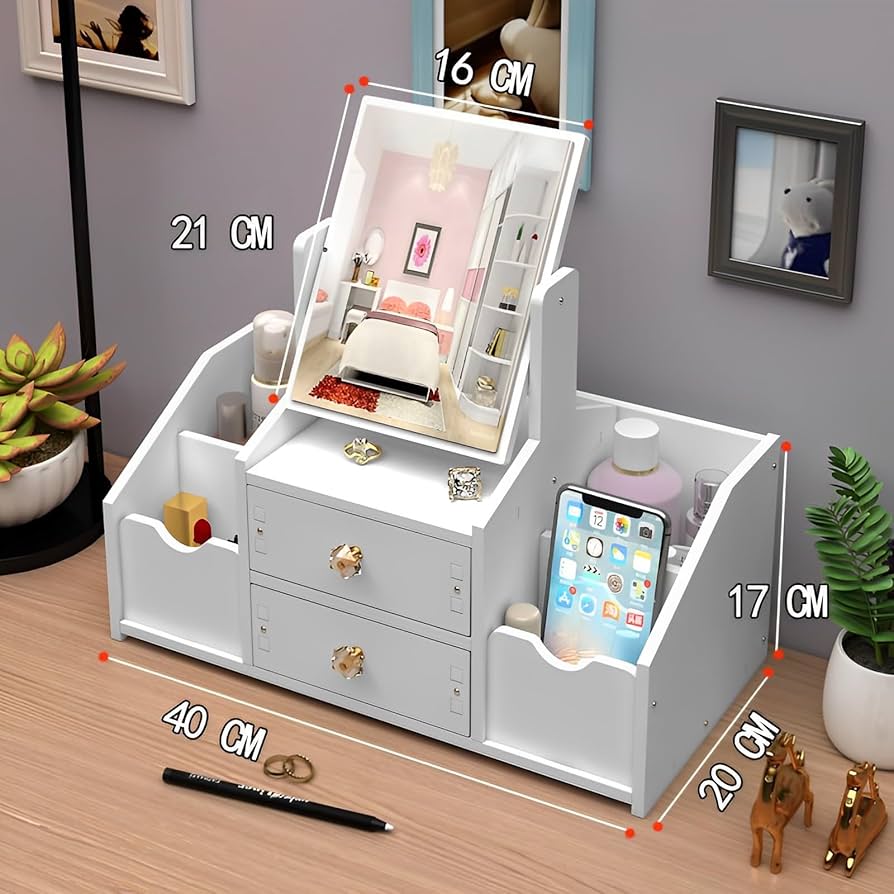 Wooden Vanity Makeup Organizer