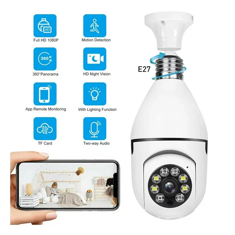 360° WiFi Light Bulb Wireless Cam CCTV كاميرا مراقبة لاسلكية بشكل لمبة 360°