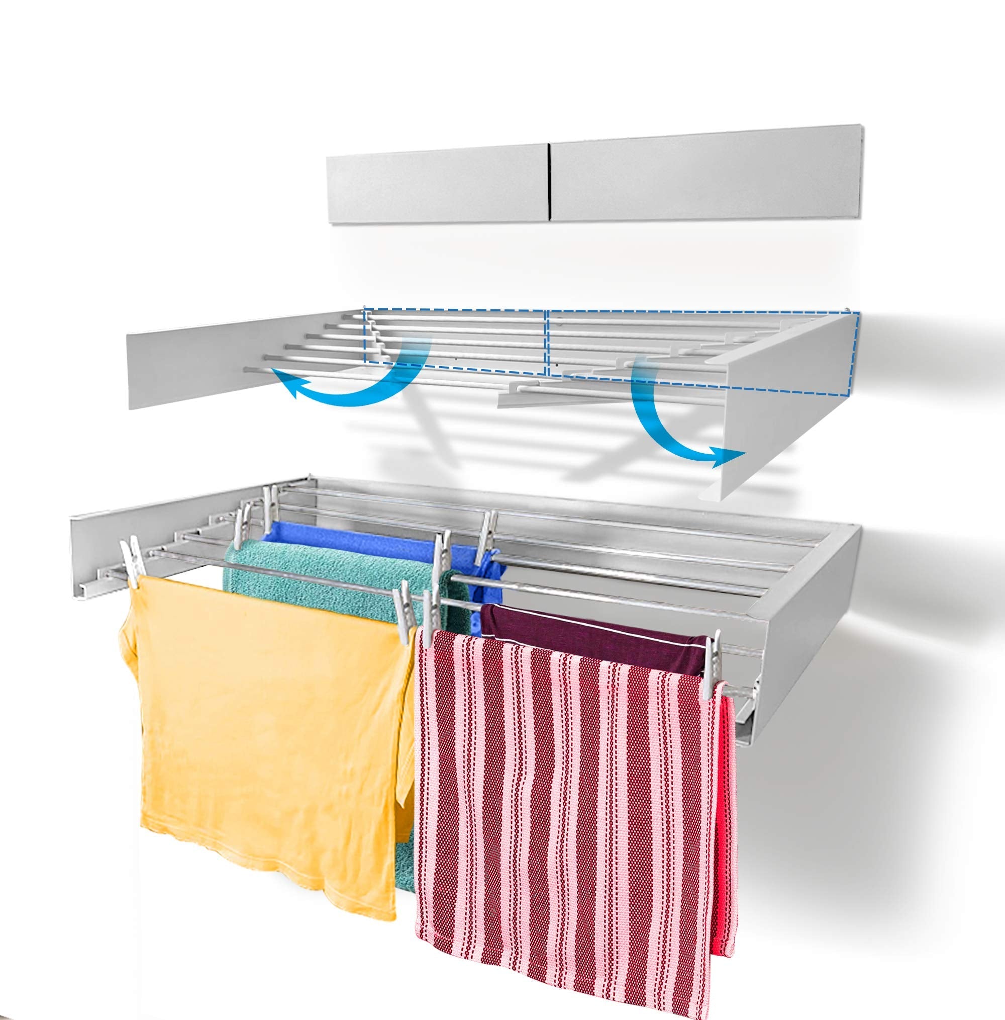 Collapsible Wall Mounted Clothes Drying Rack حامل تجفيف ملابس قابل للطي مثبت بالجدار