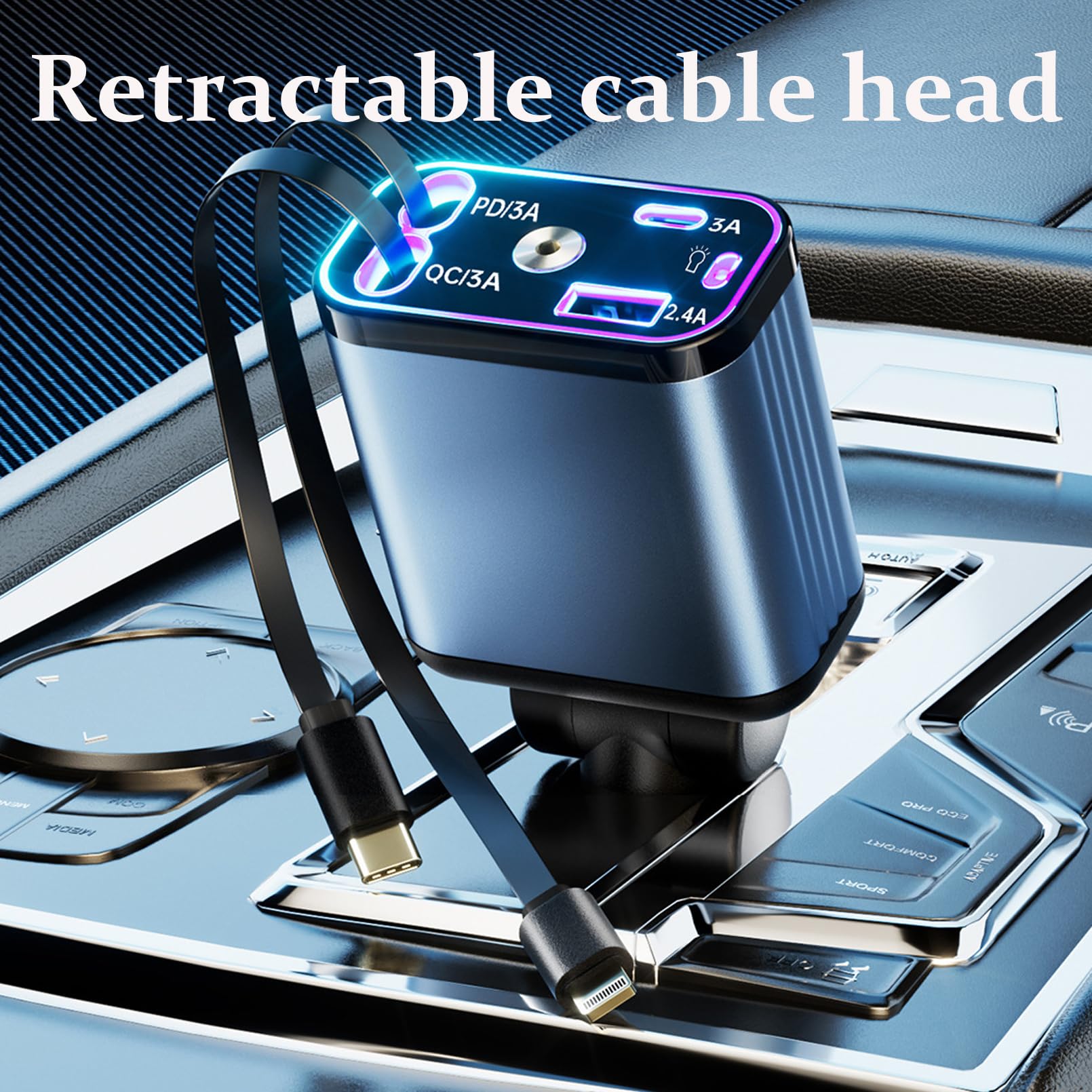 Retractable 4-in-1 Car Charger with Star Roof Light