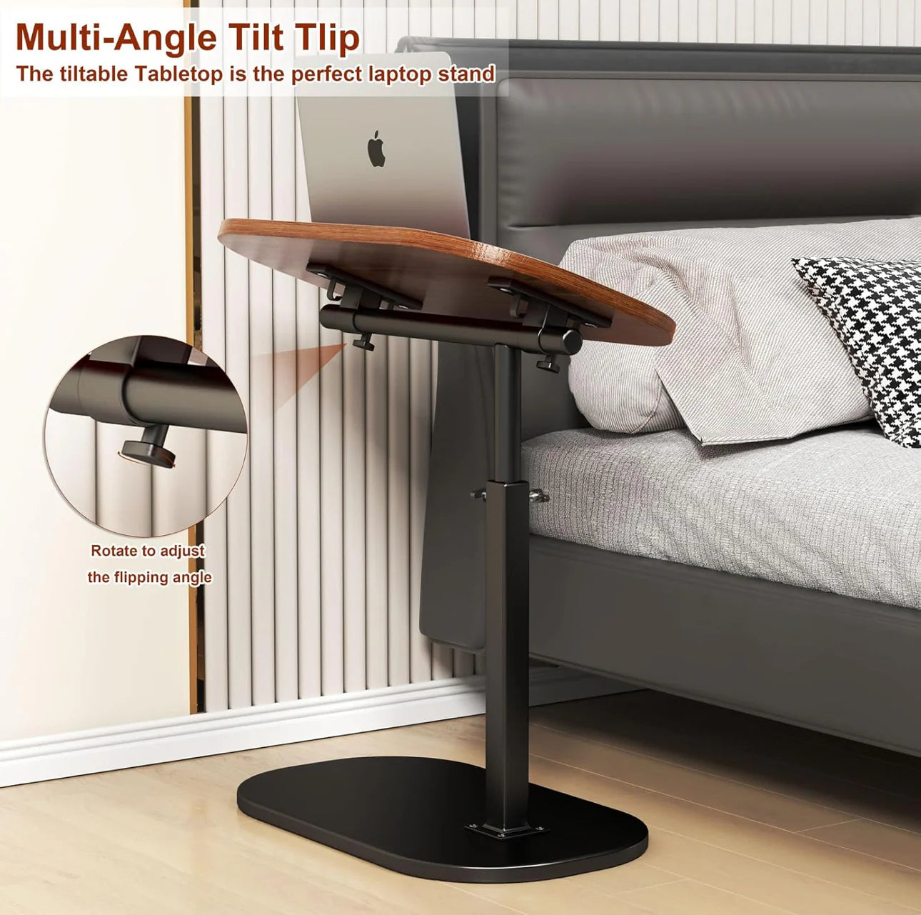 Adjustable Height 360° Swivel C-Shaped Side Table