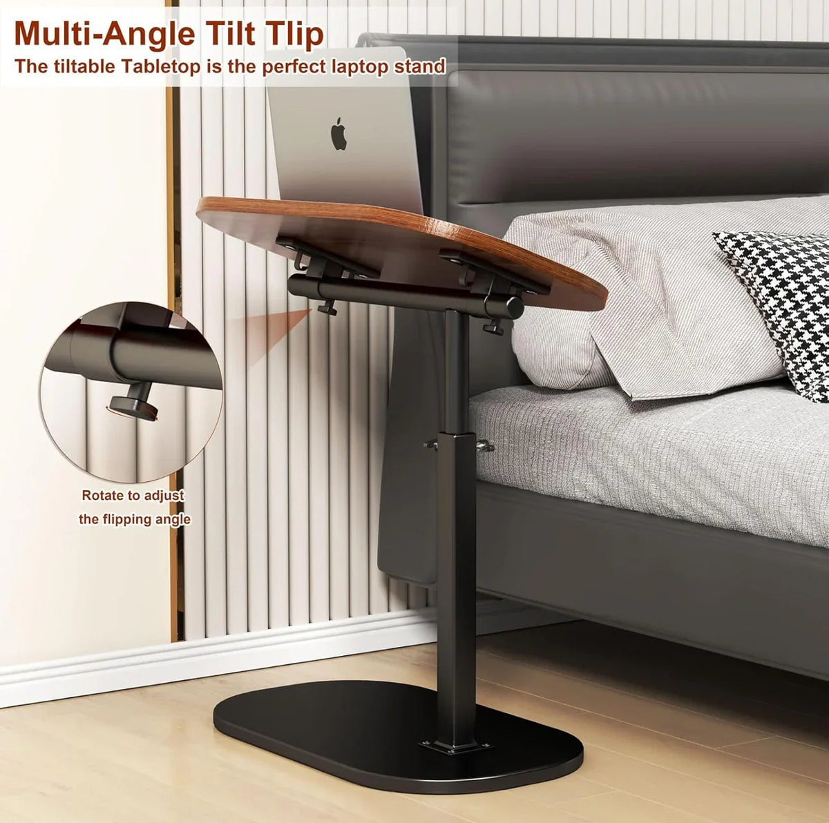 Adjustable Height 360° Swivel C-Shaped Side Table طاولة جانبية قابلة للتعديل