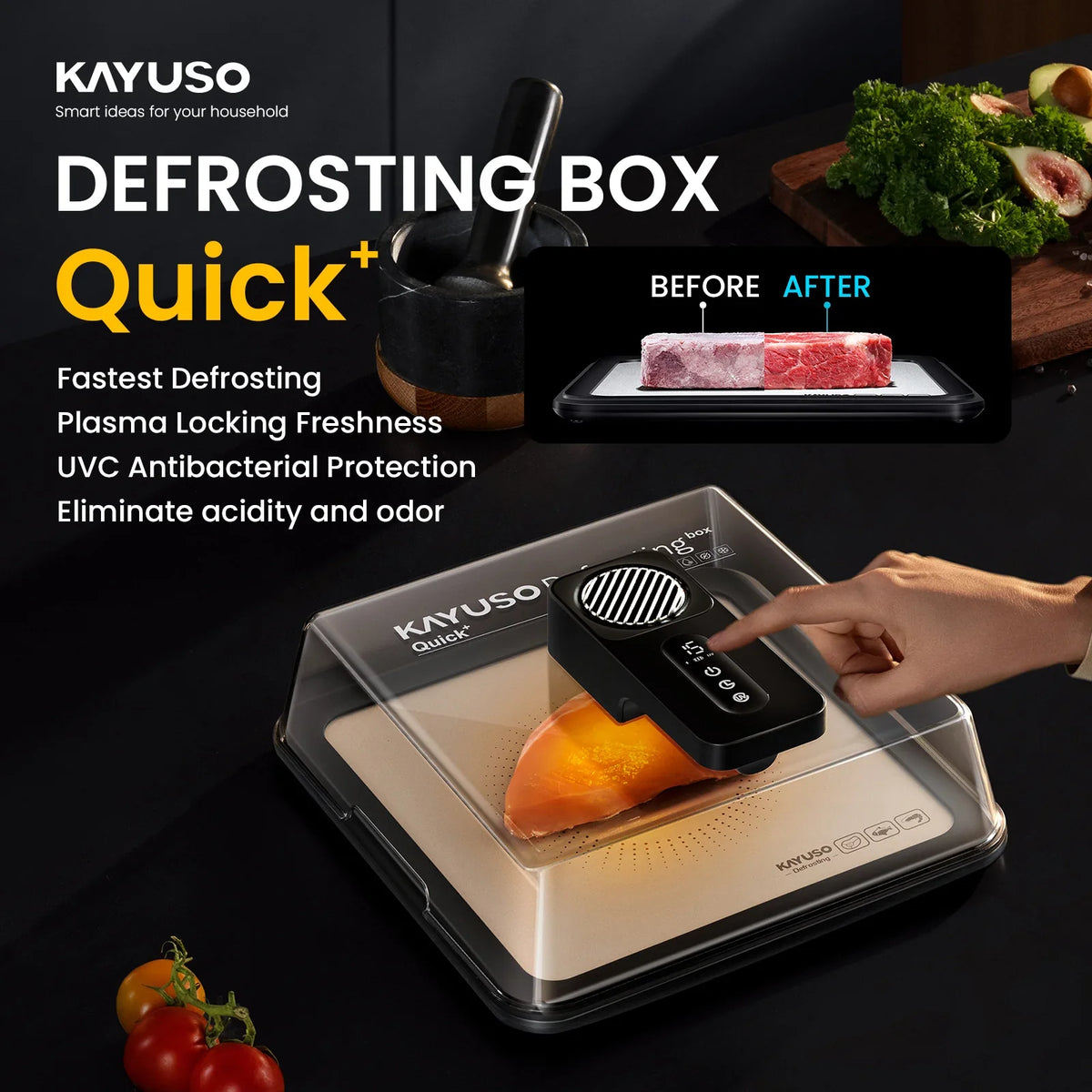 Kayuso | World's First Plasma Circulation UVC Defrosting Box | 4X Faster + <5% Nutrition Loss