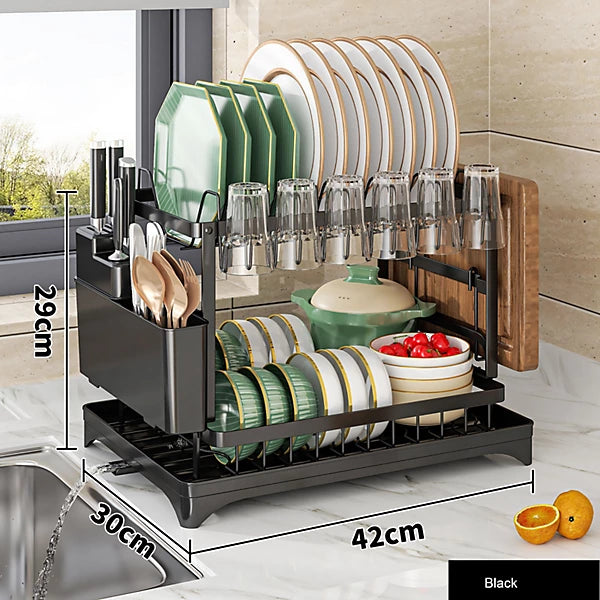 Neo 2 Tier Dish Drain Rack with Draining Outlet رف تصفية الأطباق طابقين مع منفذ تصريف