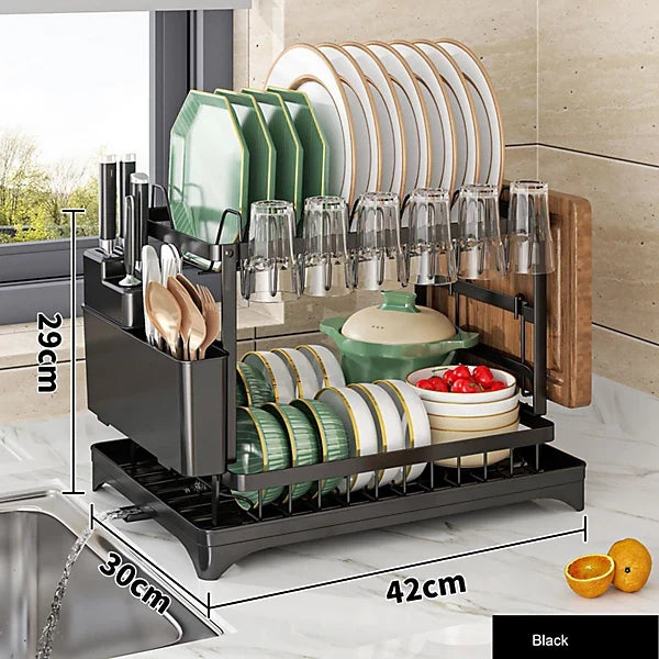 Neo 2 Tier Dish Drain Rack with Draining Outlet رف تصفية الأطباق طابقين مع منفذ تصريف