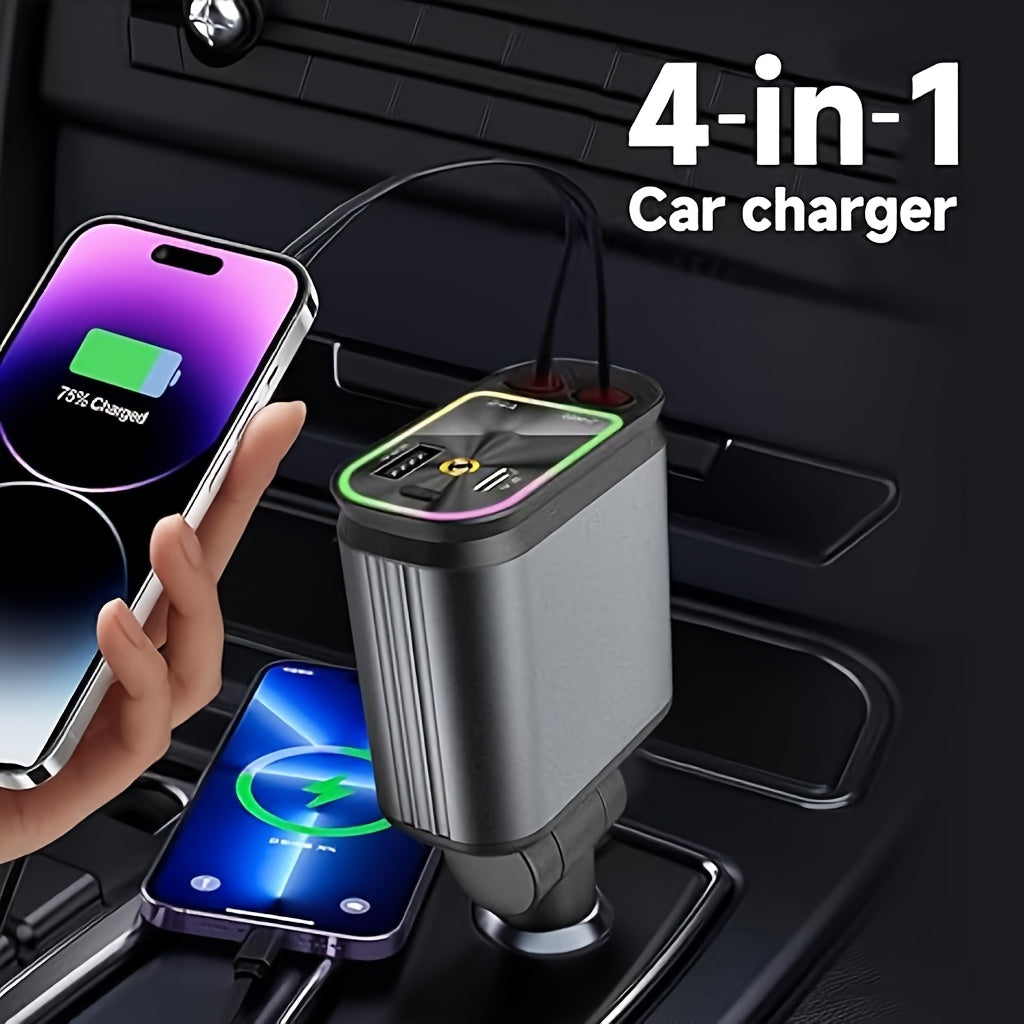 Retractable 4-in-1 Car Charger with Star Roof Light