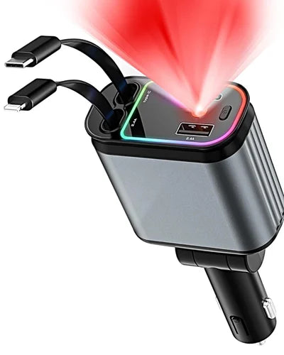 Retractable 4-in-1 Car Charger with Star Roof Light