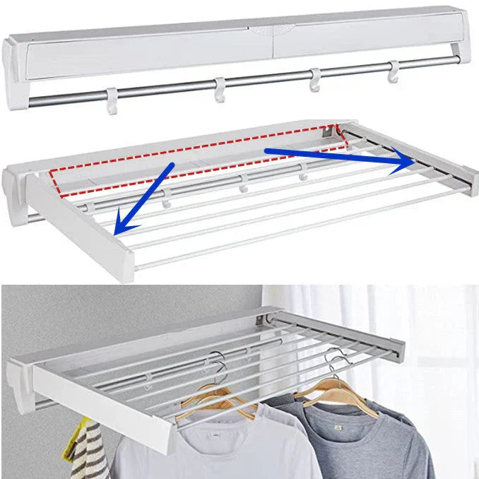Collapsible Wall Mounted Clothes Drying Rack حامل تجفيف ملابس قابل للطي مثبت بالجدار