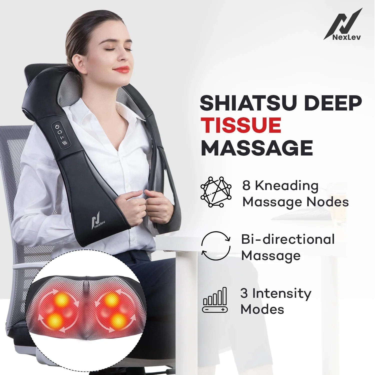 Shiatsu Neck Massager with Heat - Full Body Pain Relief