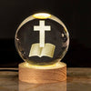 Christian 3D Crystal Ball with Wooden Light Base كرة كريستال ثلاثية الأبعاد بقاعدة خشبية مضيئة