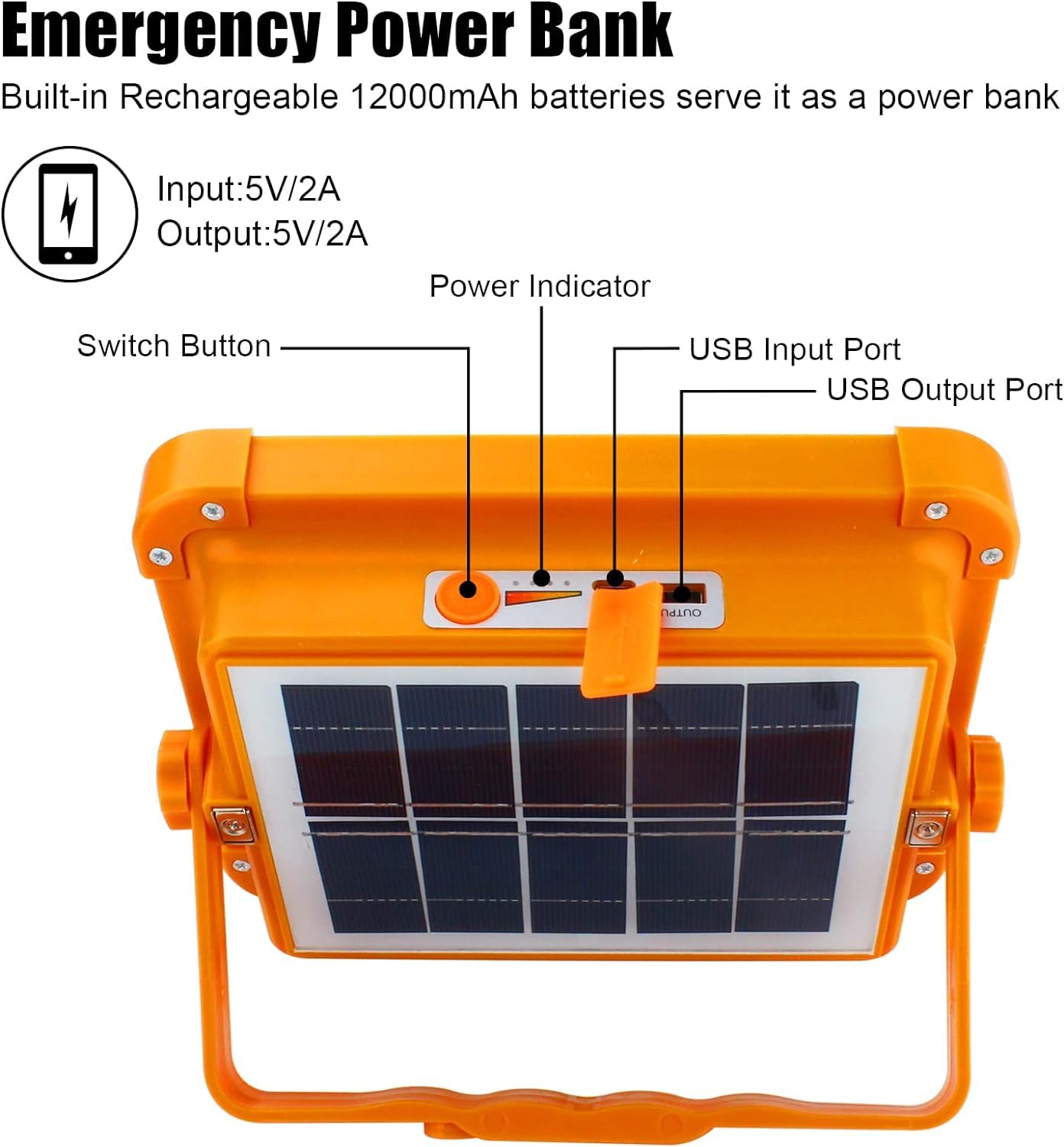TGD-200W-YELLOW | Solar work lamp | Power bank function | LED