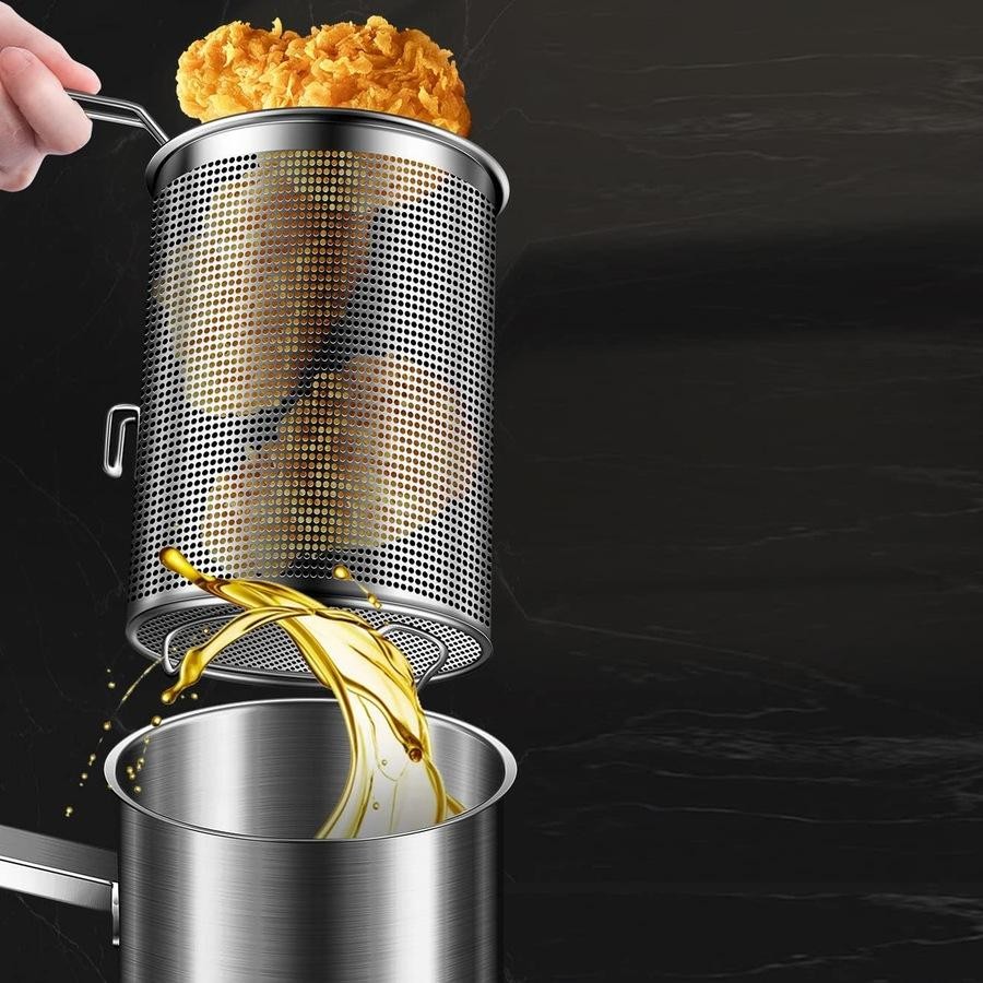 Deep Frying Pot Kitchen Fryer With Strainer Stainless Steel