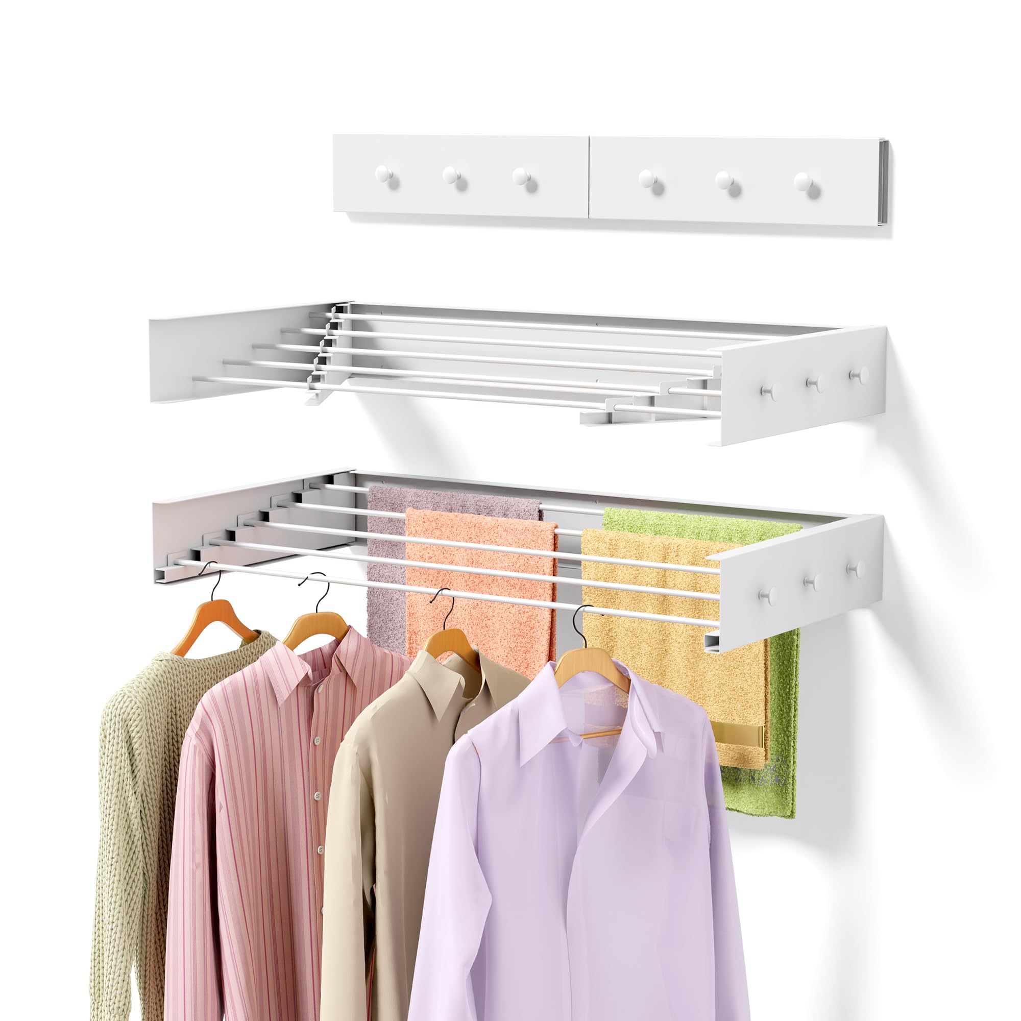 Collapsible Wall Mounted Clothes Drying Rack حامل تجفيف ملابس قابل للطي مثبت بالجدار