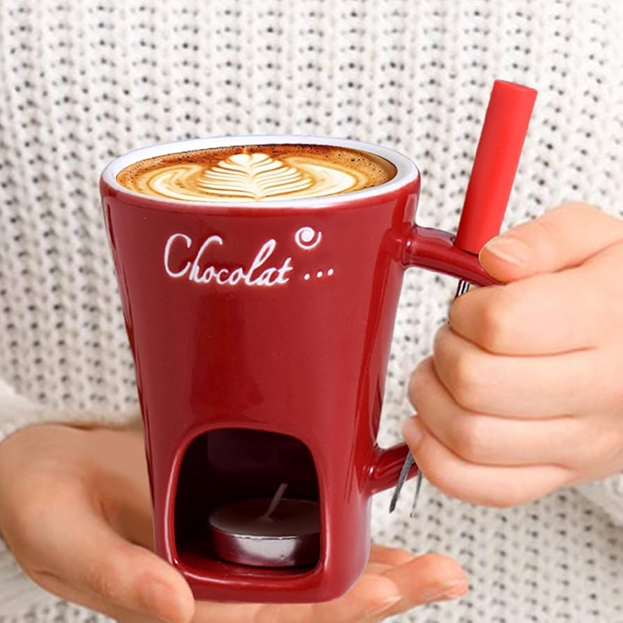 Ceramic Chocolate Melting Cup with Fork كوب سيراميك لإذابة الشوكولاتة مع شوكة