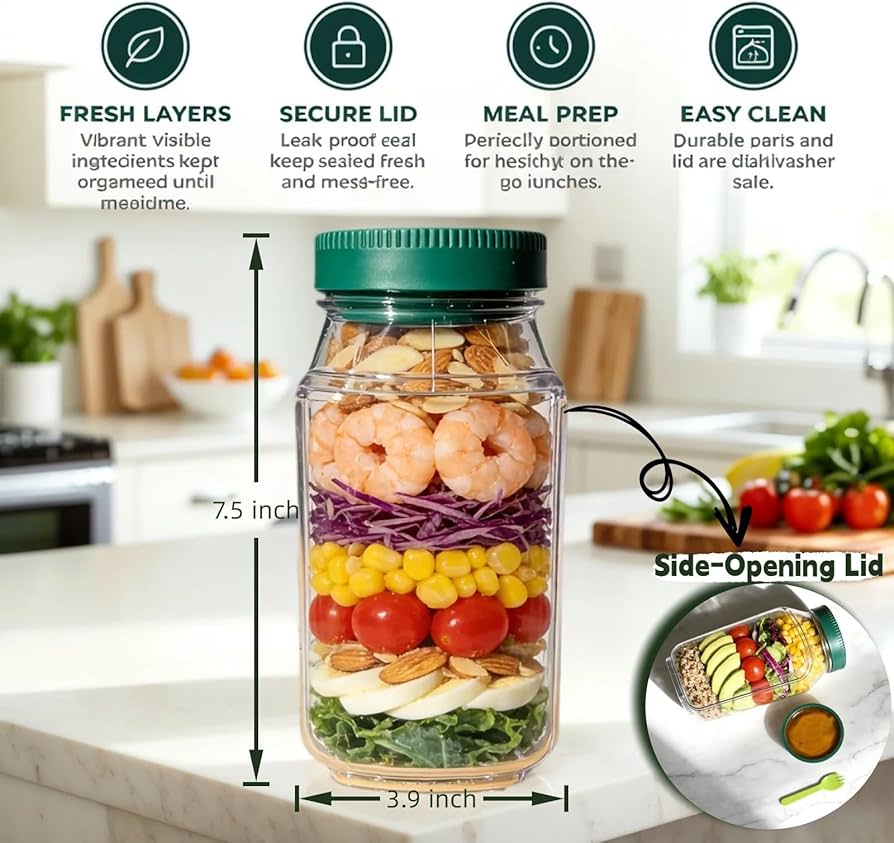 Salad Pod With Leakproof Jar Lid وعاء سلطة بغطاء مانع للتسرب