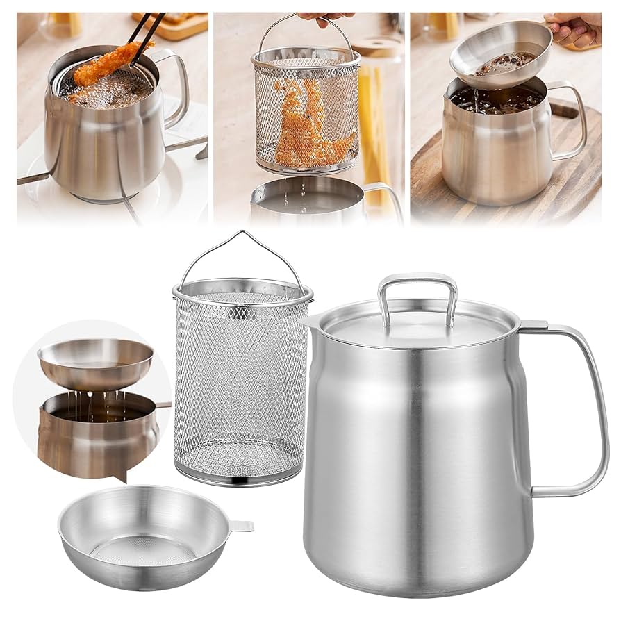 Deep Frying Pot Kitchen Fryer With Strainer Stainless Steel