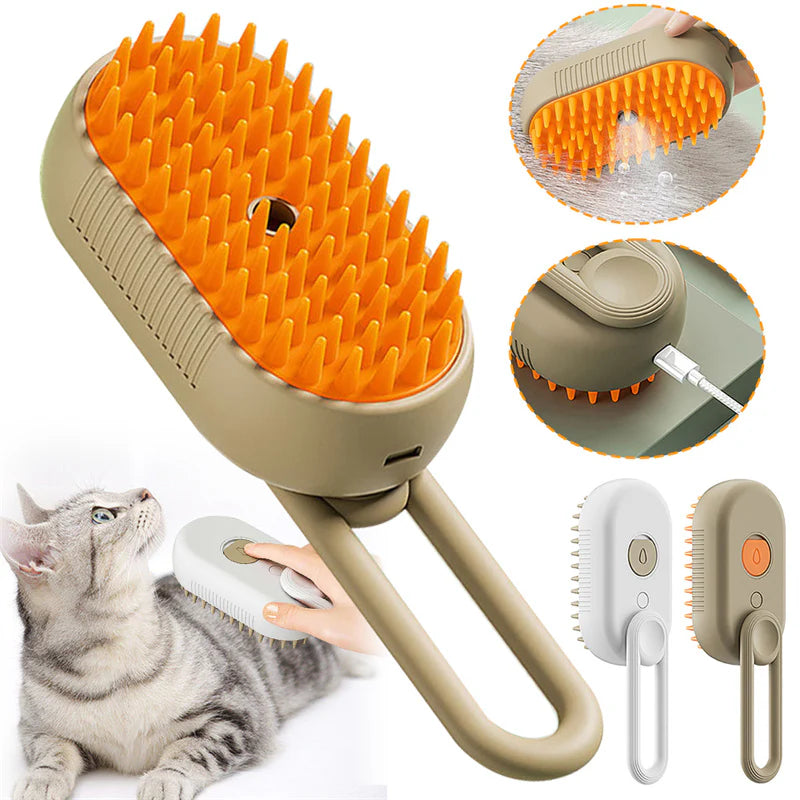 3 in 1 Steamy Pet Grooming Brush Cat & Dog | Rechargeable