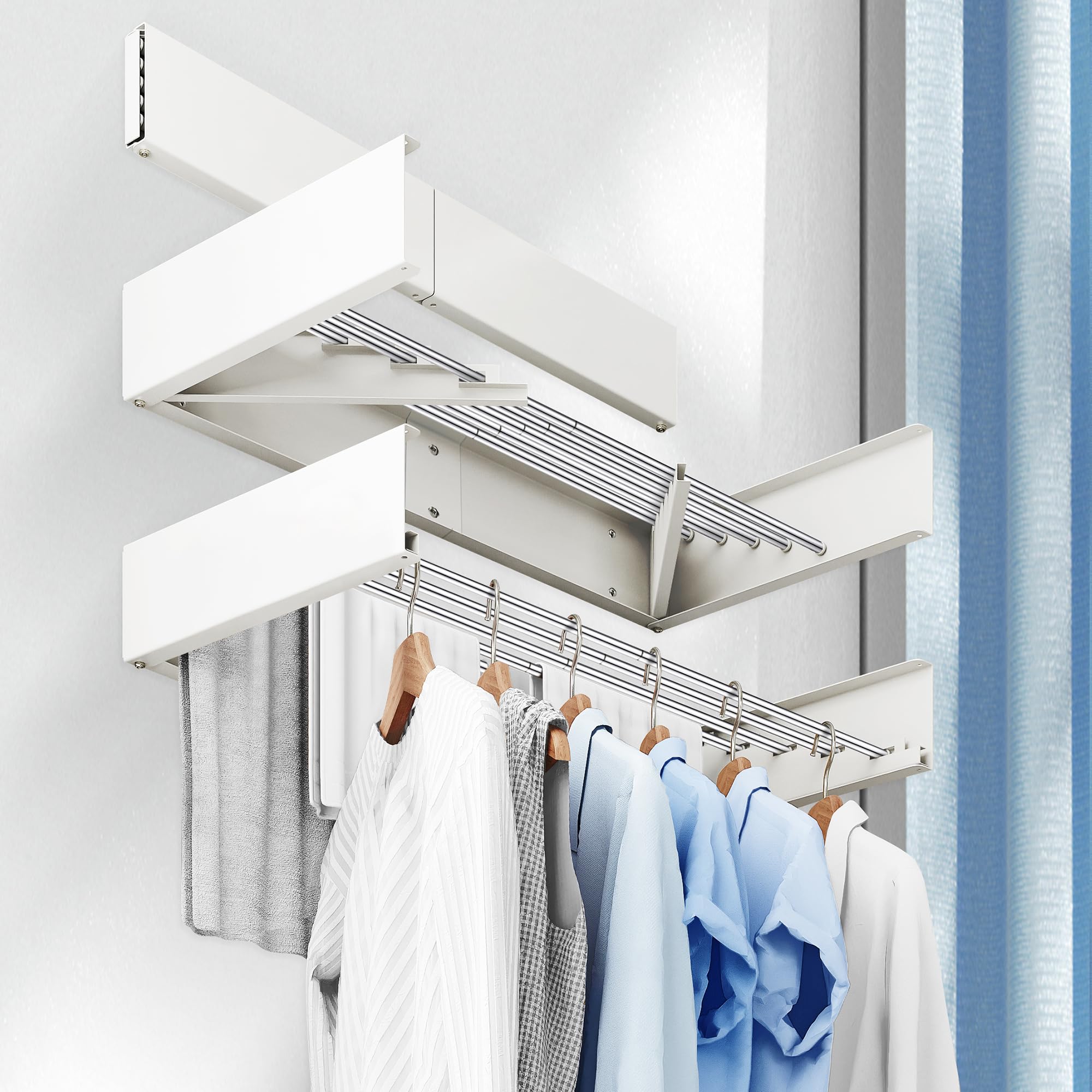 Collapsible Wall Mounted Clothes Drying Rack حامل تجفيف ملابس قابل للطي مثبت بالجدار