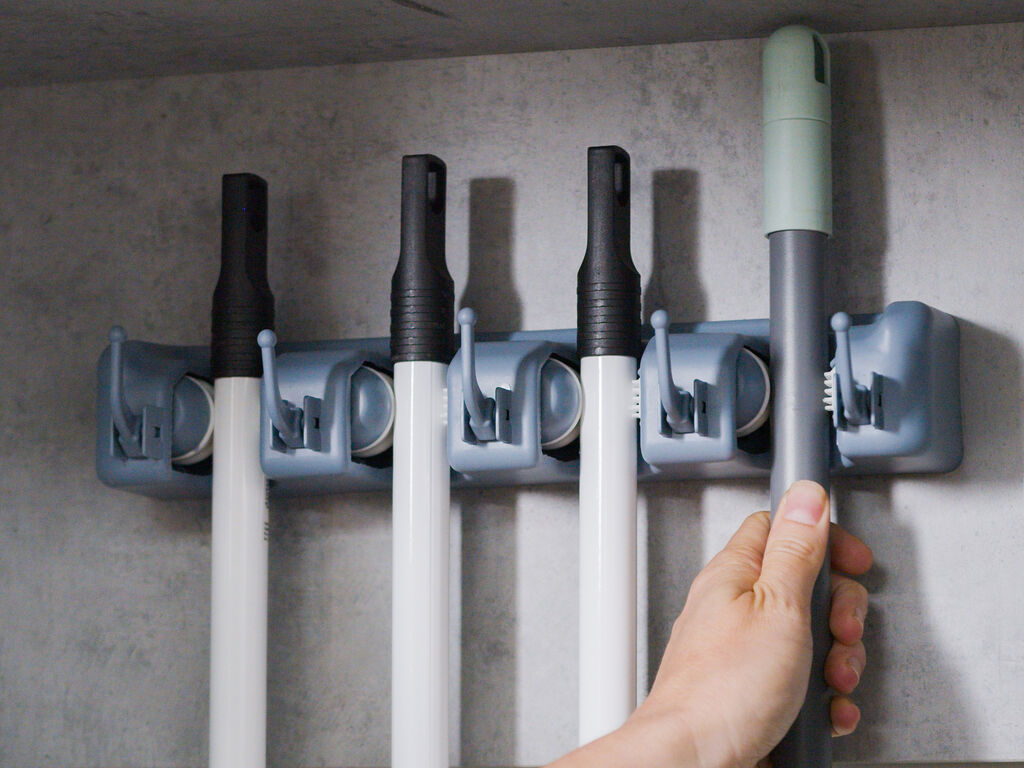 Wall Mount Mop Holder  with Hooks Heavy Duty
