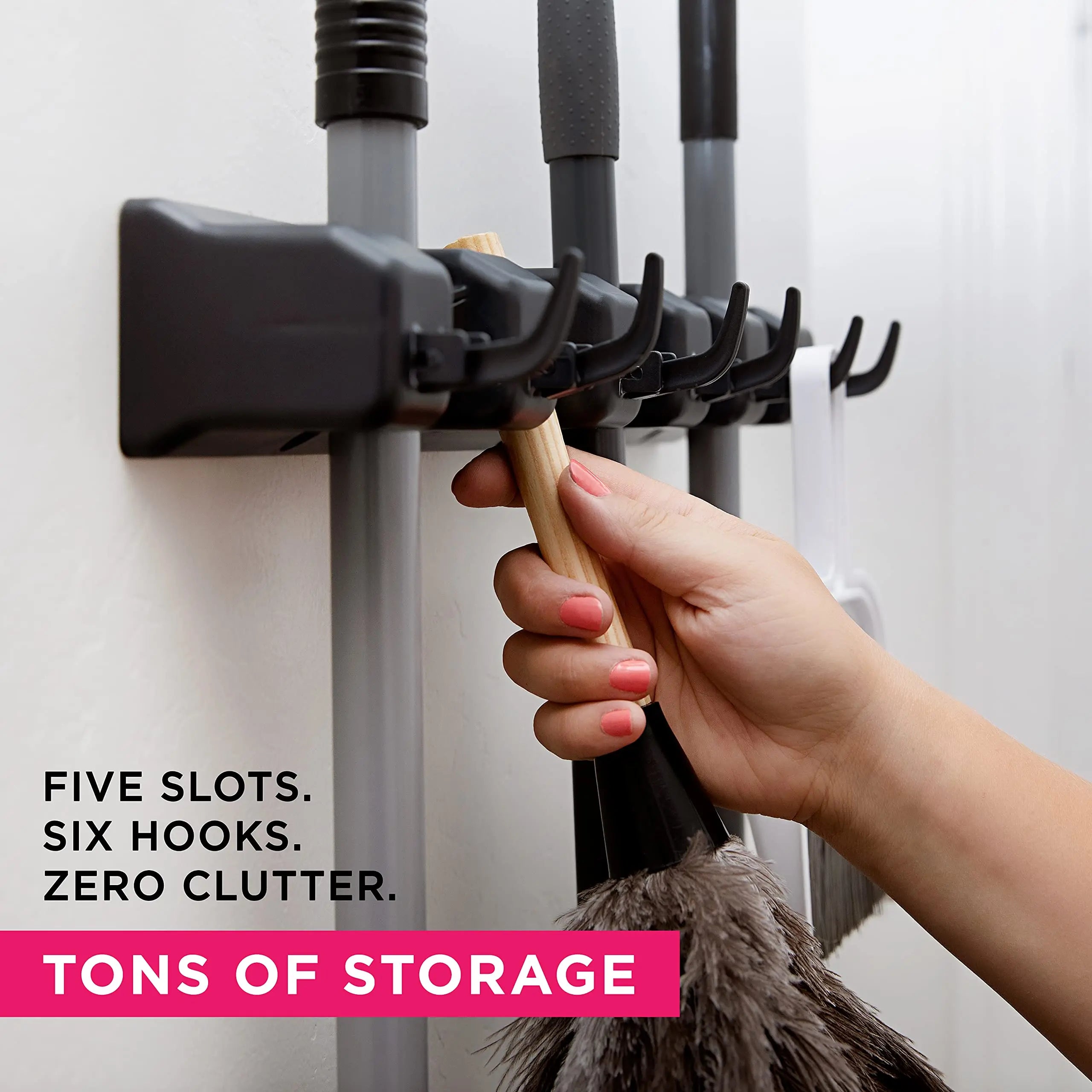 Wall Mount Mop Holder  with Hooks Heavy Duty