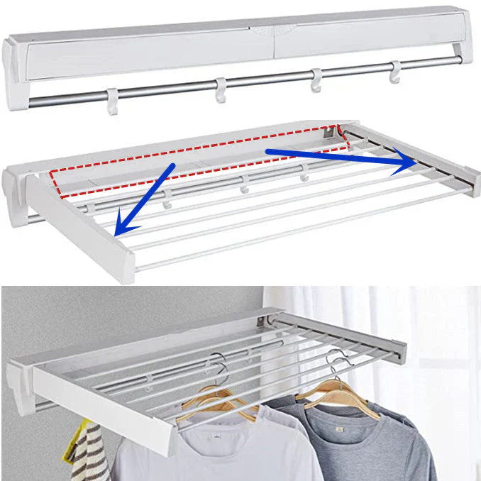 Collapsible Wall Mounted Clothes Drying Rack حامل تجفيف ملابس قابل للطي مثبت بالجدار